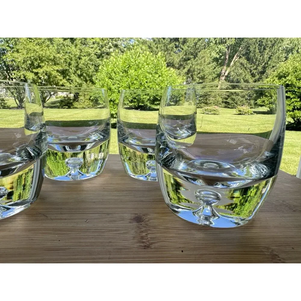 Krosno Poland Whiskey Glasses Bubble Bottom Heavy Base Clear Tumblers Set of 4